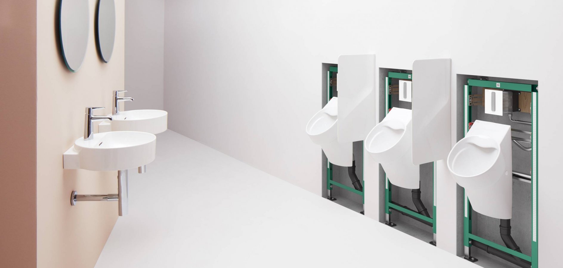 LAUFEN installation system INEO: bathroom, sanitary objects, washbasin, sink, shower, toilet, WC, bidet, urinal, easy assembling, mounting, for in-front of the wall, in-wall and dry-wall installation, construction, renovation, pre-assembled components, Sanit