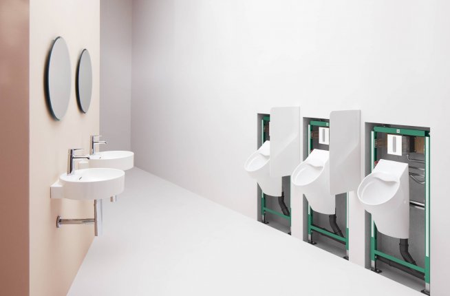 LAUFEN installation system INEO: bathroom, sanitary objects, washbasin, sink, shower, toilet, WC, bidet, urinal, easy assembling, mounting, for in-front of the wall, in-wall and dry-wall installation, construction, renovation, pre-assembled components, Sanit